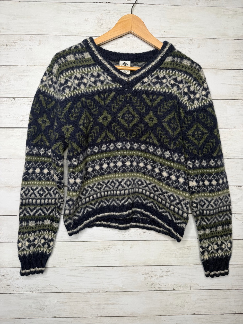Vintage Columbia Fair Isle Nordic 100% Shetland Wool Sweater Size L